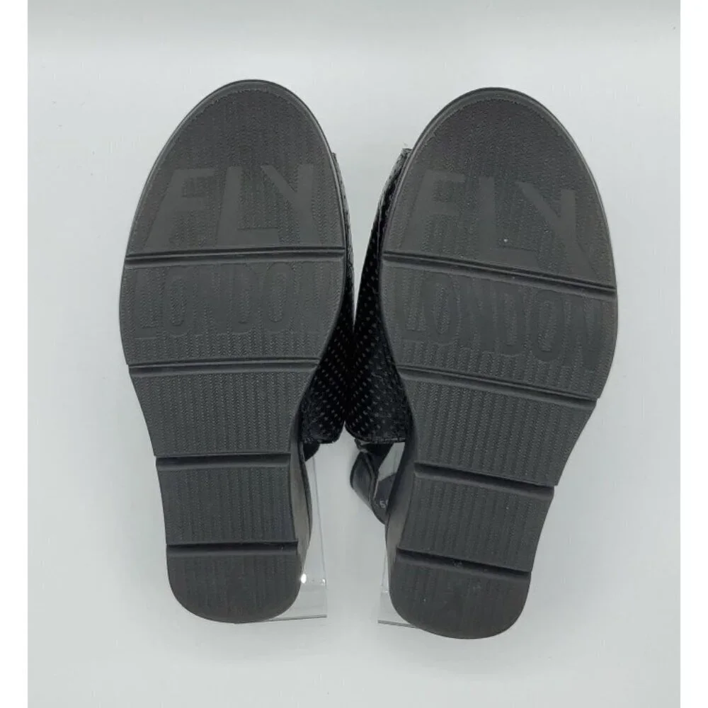 Fly London Women's Black Corners Sandal Peep Toe Size 36 US 5.5 - 6